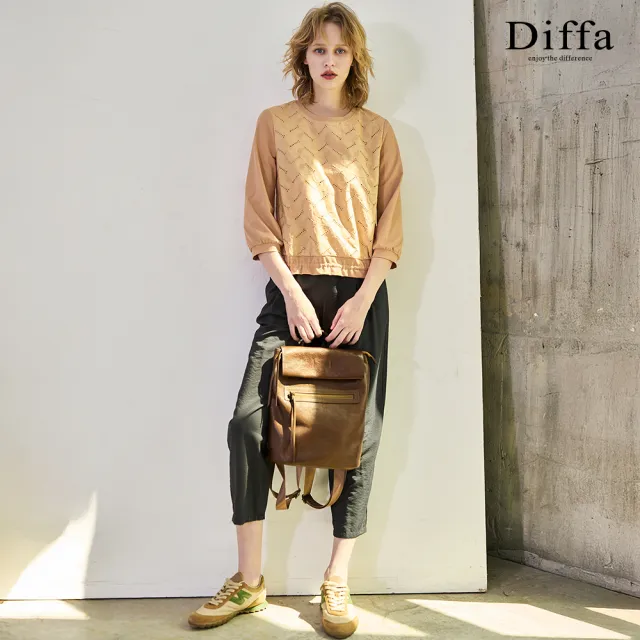 【Diffa】鬆緊腰車褶長寬褲-女