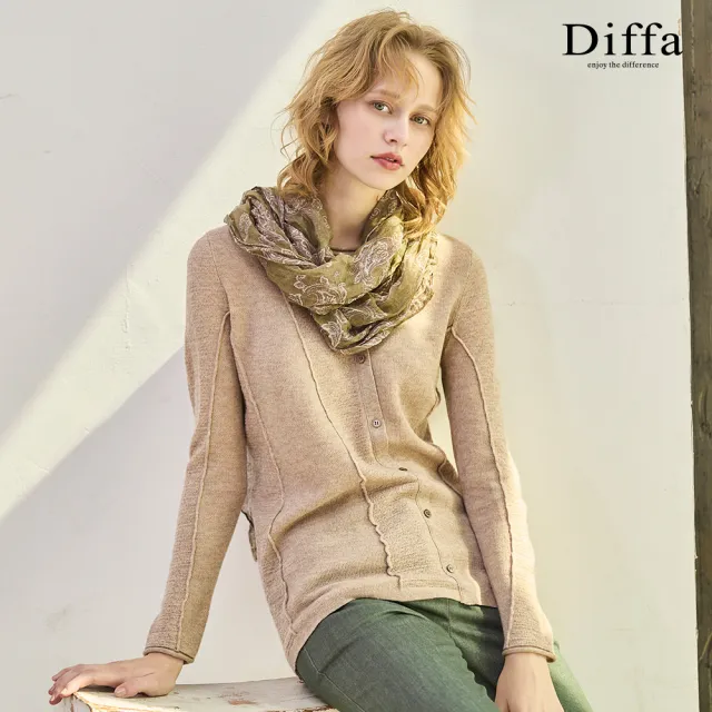 【Diffa】裝飾釦織紋設計線衫-女