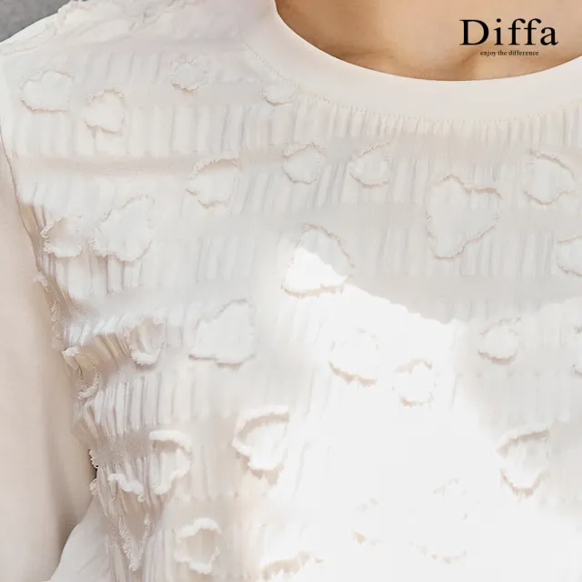 【Diffa】異素材拼接緹花下襬抽繩針織衫-女