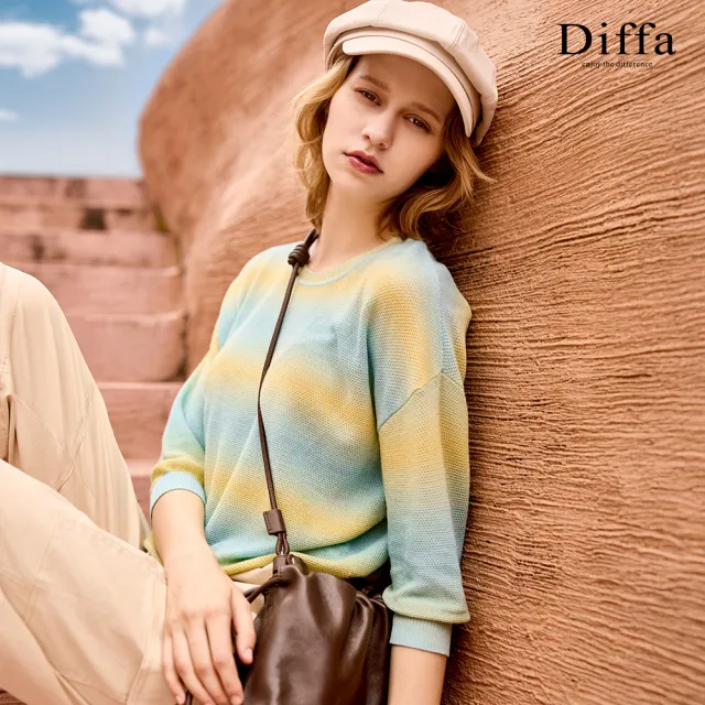 【Diffa】落肩緞染條七分袖線衫-女
