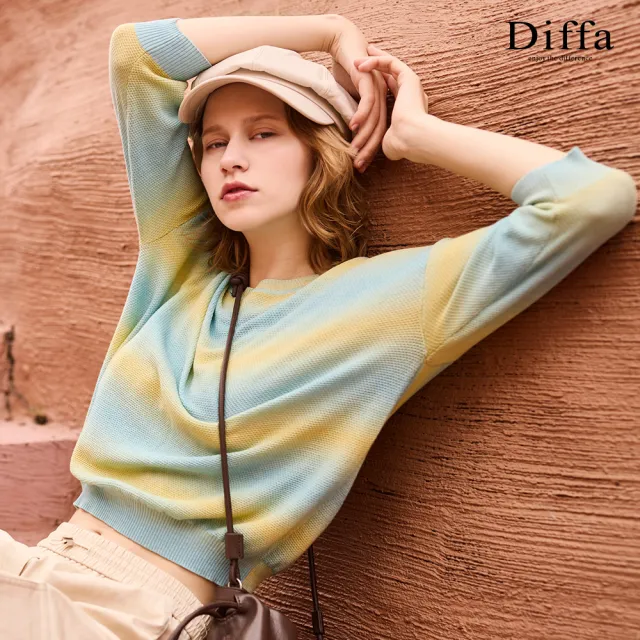 【Diffa】落肩緞染條七分袖線衫-女