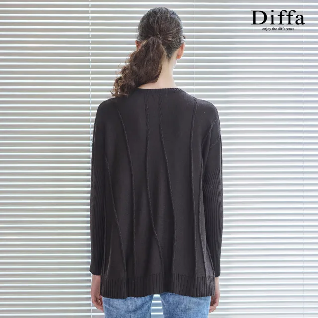 【Diffa】拐花波紋落肩長版線衫-女