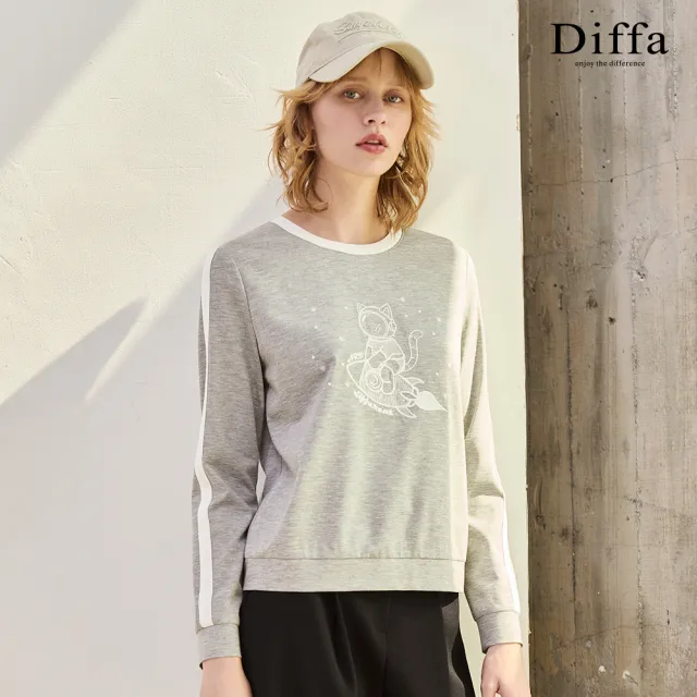 【Diffa】電繡太空貓咪圖騰針織衫-女