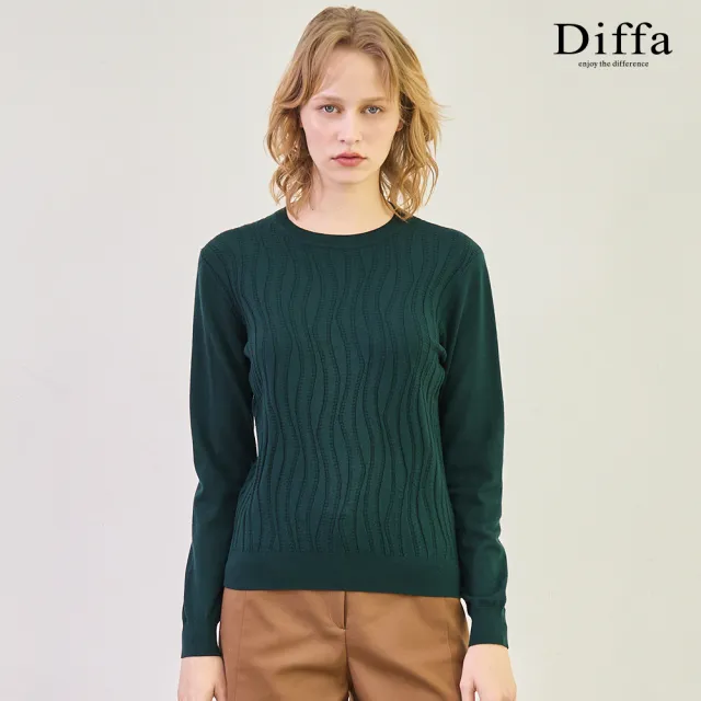 【Diffa】立體波紋圓領線衫-女