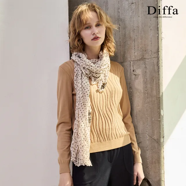 【Diffa】立體波紋圓領線衫-女
