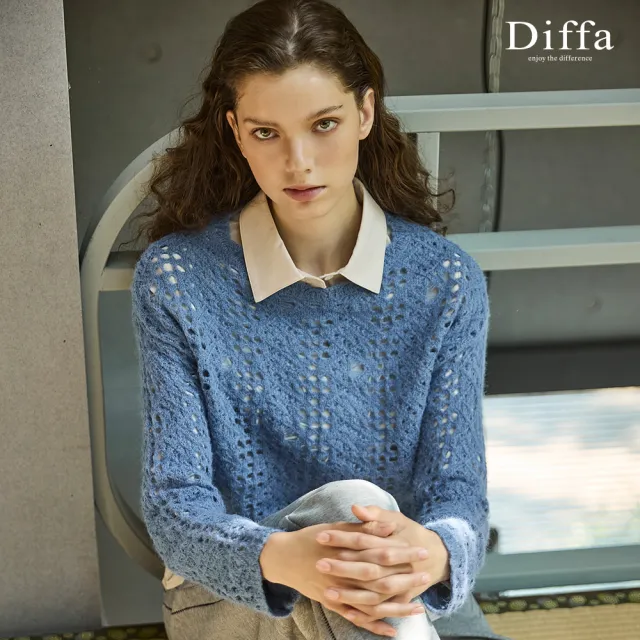 【Diffa】鏤空織紋毛衣-女