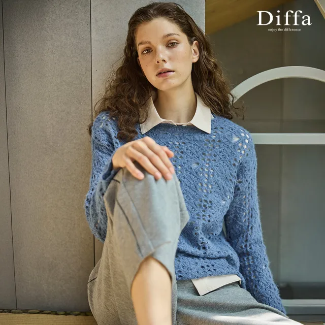 【Diffa】鏤空織紋毛衣-女