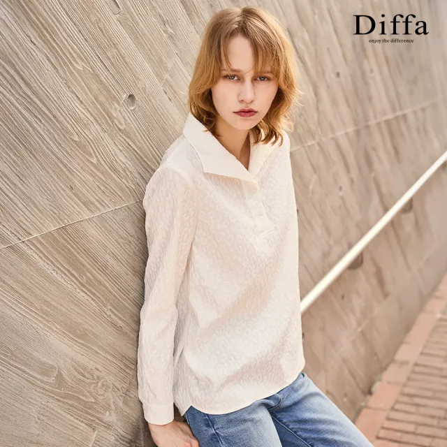 【Diffa】前領開襟泡泡緹花上衣-女