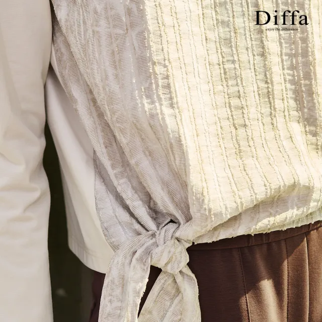 【Diffa】異素材拼接綁結針織衫-女