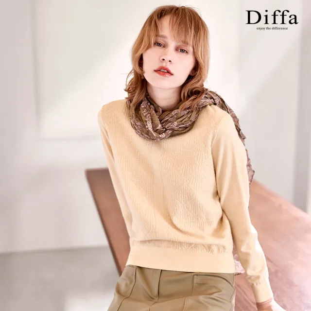 【Diffa】V領菱格織紋線衫-女