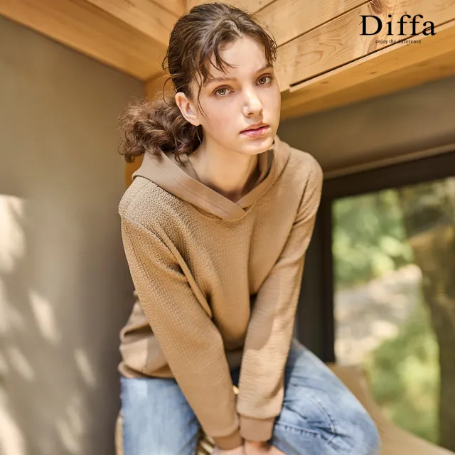 【Diffa】異素材拼接抗UV速乾連帽針織衫-女