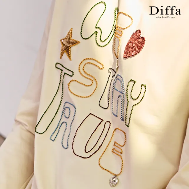 【Diffa】WE STAY TRUE電繡速乾抗UV針織衫-女