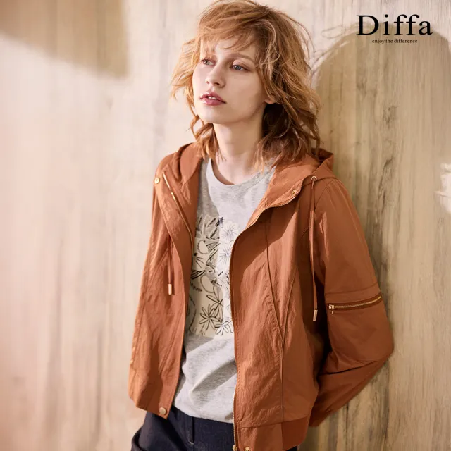 【Diffa】貓咪印花抽繩速乾針織衫-女