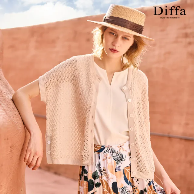 【Diffa】連袖鏤空開襟線衫-女