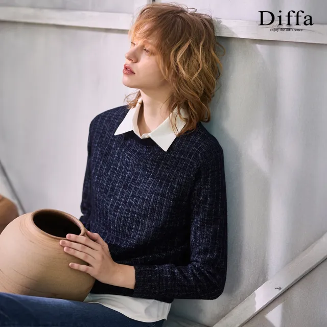 【Diffa】華夫格雙色織紋毛衣-女