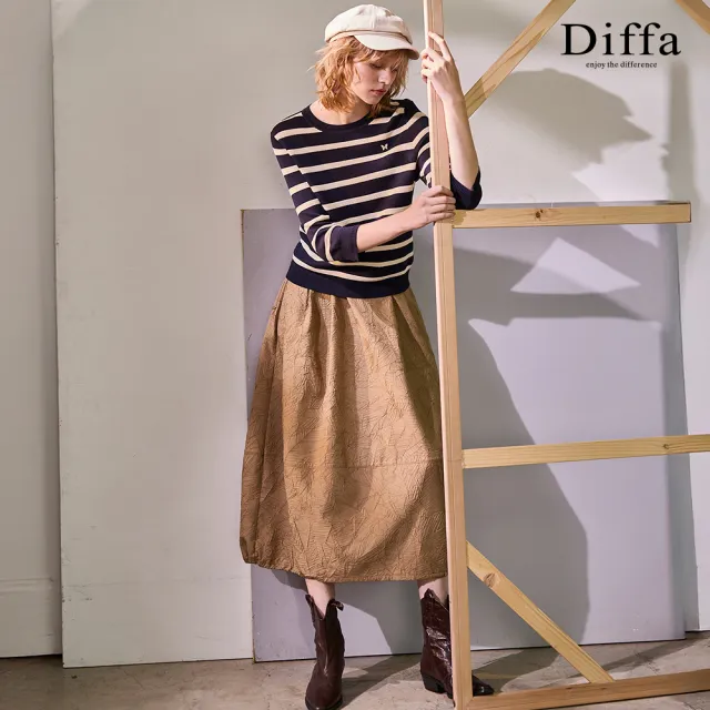【Diffa】撞色條織紋手縫蝴蝶線衫-女