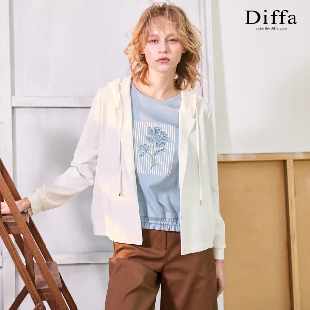 【Diffa】立體小花印條七分袖針織衫-女