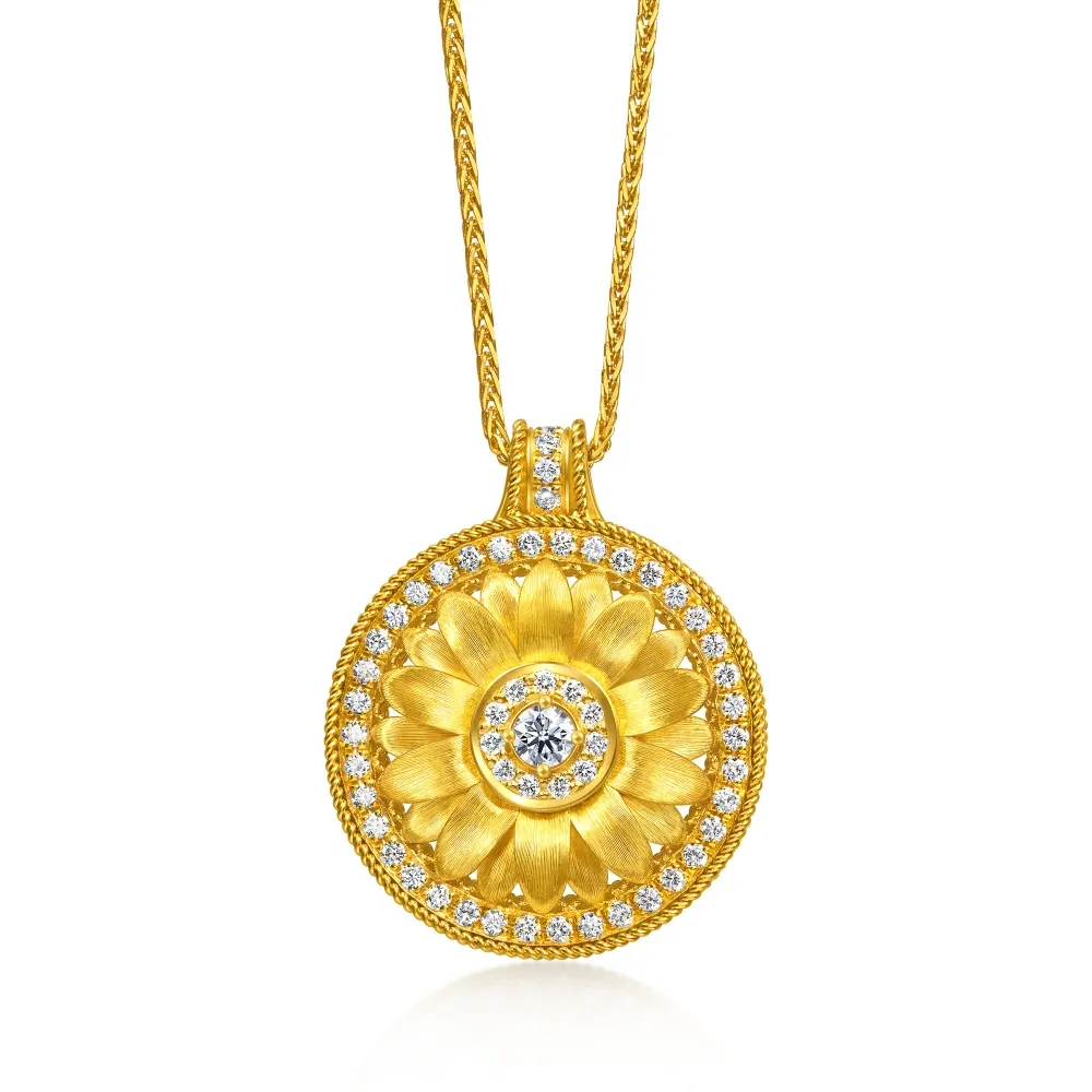 【點睛品】圓滿蓮花 鑽石黃金項鍊