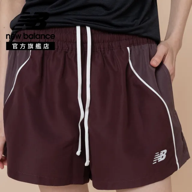 【NEW BALANCE】NB 防潑水撞色滾邊短褲_WB6260DMYLR_女性_棗紅色 (美版 版型偏大)