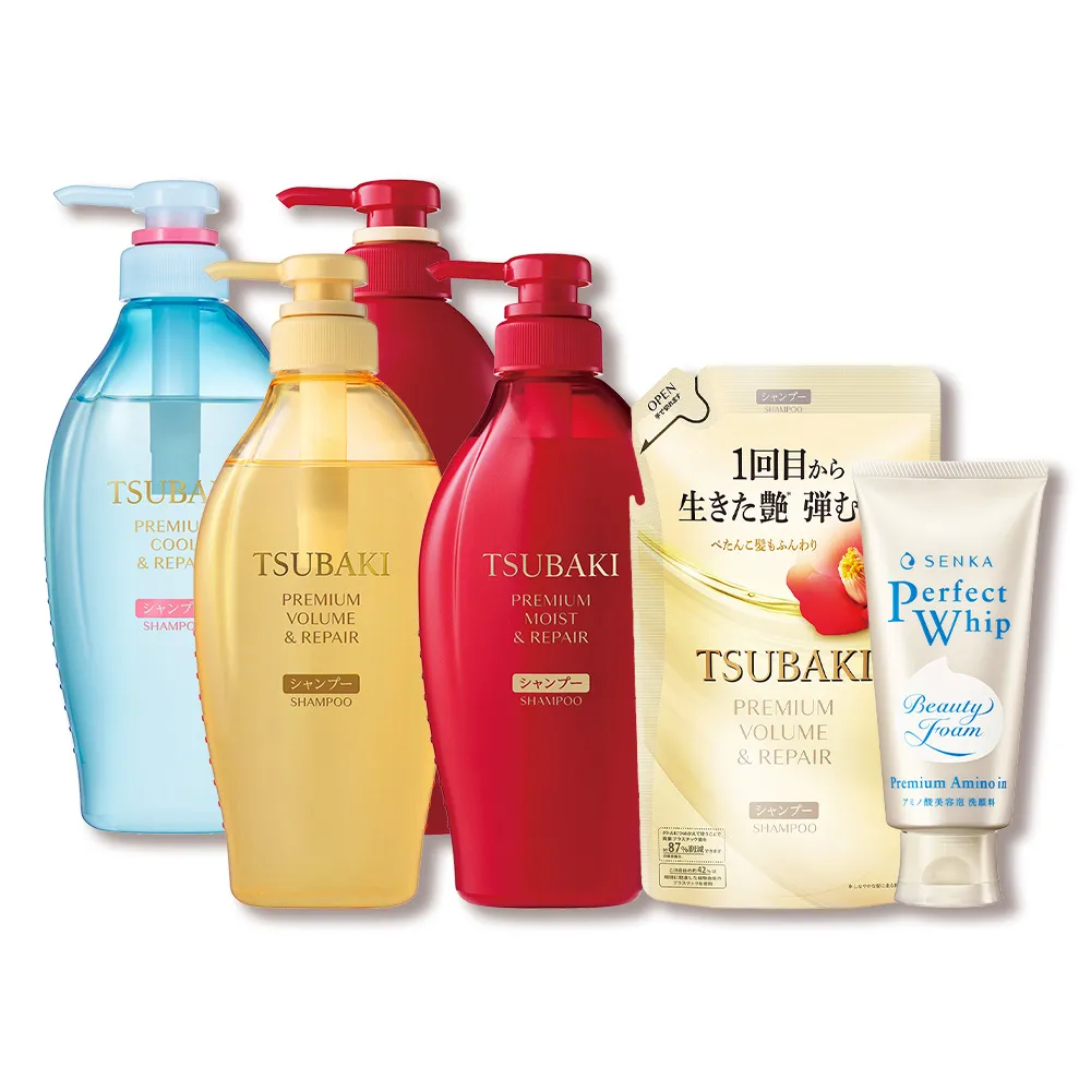 【TSUBAKI 思波綺】New瞬亮洗髮/潤髮 4入組(潤澤絲綢紅瓶/修護輕羽金瓶/涼感夏日冰瓶)