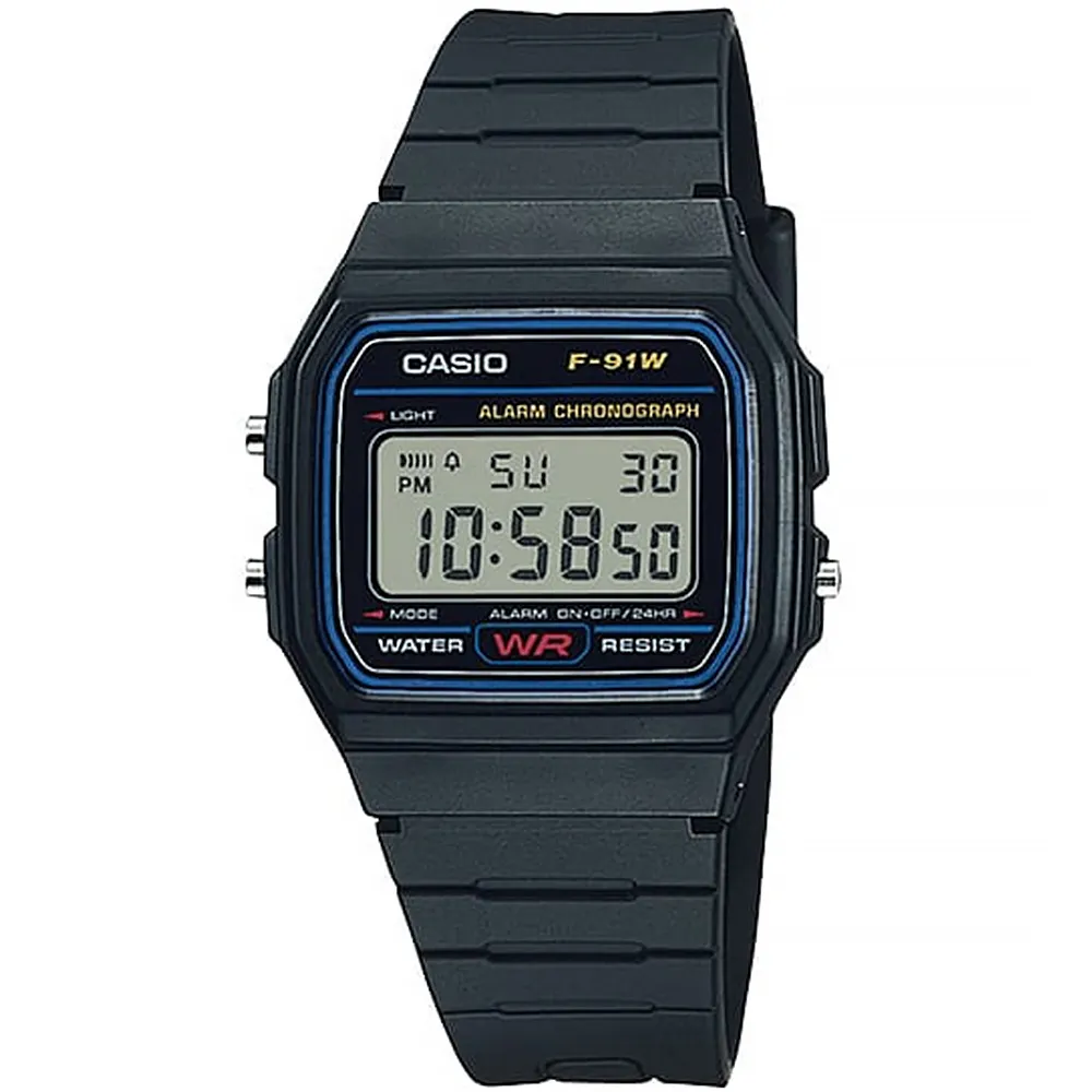 【CASIO 卡西歐】輕巧簡約鬧鈴電子錶 情人節 送禮(F-91W-1)