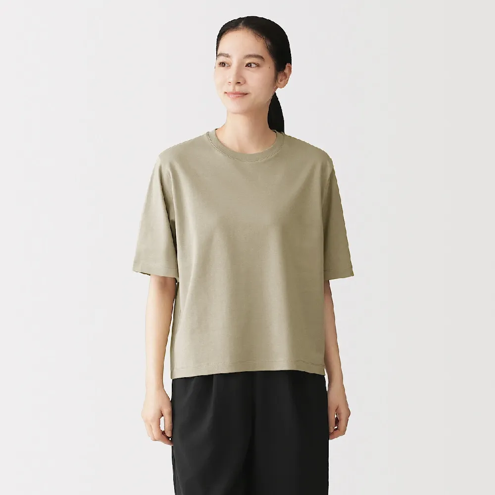 【MUJI 無印良品】女涼感圓領寬版短袖T恤(白色/淺灰/墨灰/黑色/淺粉/淺黃/煙燻綠/煙燻藍)