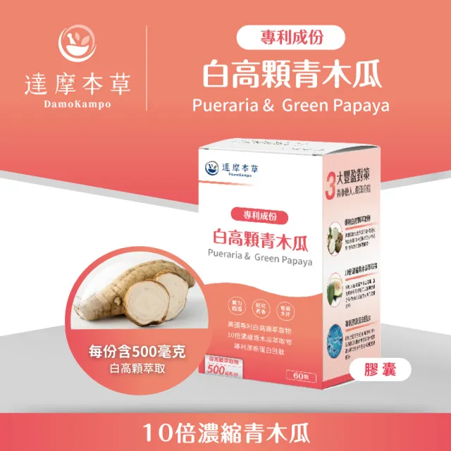 【達摩本草】白高顆+青木瓜膠囊1入組(60顆/盒)