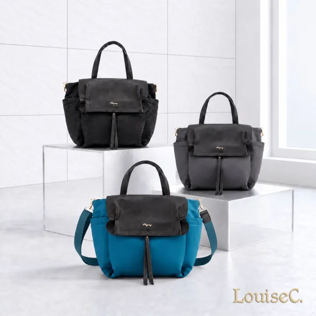 【LouiseC.】Tree House 輕盈尼龍 牛皮 多收納 肩背斜背大防水包 3色 真皮包包 CC158319