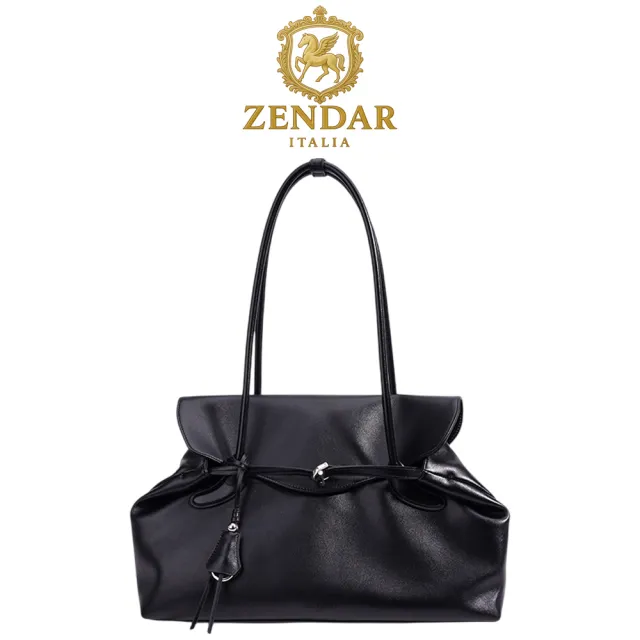 【ZENDAR】台灣總代理 頂級小牛皮托特包肩背包 賈桂琳系列 (黑色)