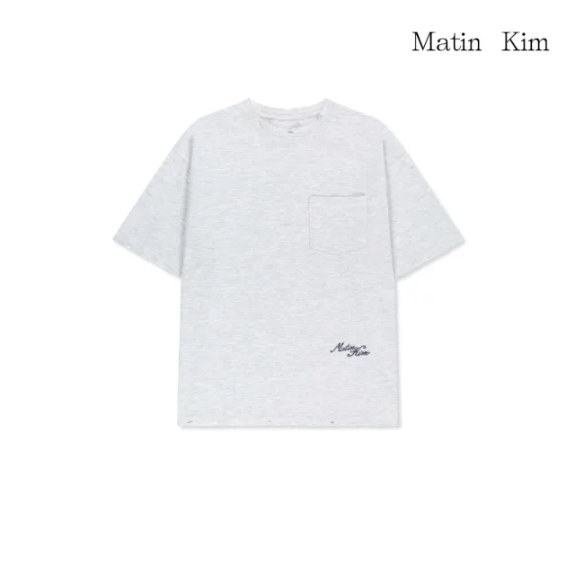 【MATIN KIM】官方旗艦 草寫LOGO口袋造型上衣(淺灰)