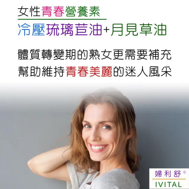 【IVITAL 艾維特】IVITAL婦利舒冷壓琉璃苣油+月見草油膠囊(60粒)3瓶入(買2送1組 共180粒 歐洲冷壓琉璃苣油)
