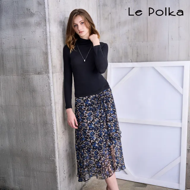 【Le Polka】花卉印花抽繩雪紡裙-女
