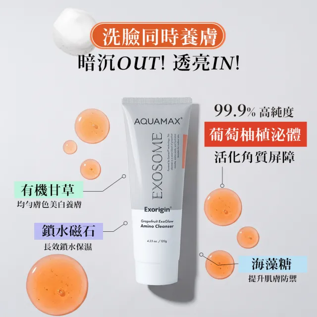 【AQUAMAX 奧科美氏】泌柚潤光胺基酸洗面乳1+1分享組｜溫和潔顏、保濕亮白、植泌體