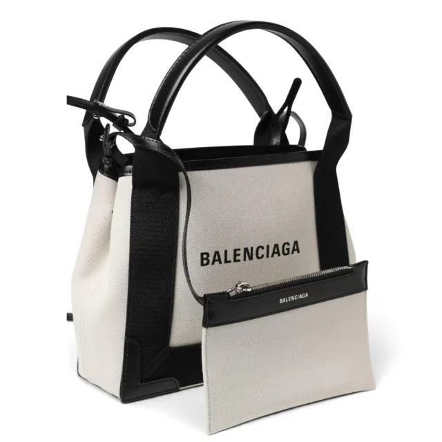 【Balenciaga 巴黎世家】Cabas Navy XS 手提/肩斜背托特包附可拆零錢袋(米白)