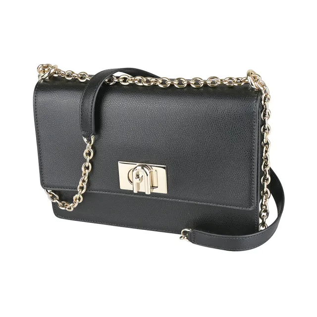 【FURLA 芙拉】FURLA 1927系列牛皮旋扣式肩斜背鍊帶包(小/黑)