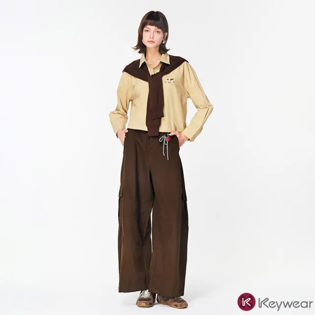 【KeyWear 奇威名品】俐落剪裁工裝寬褲/休閒寬褲(多款任選)