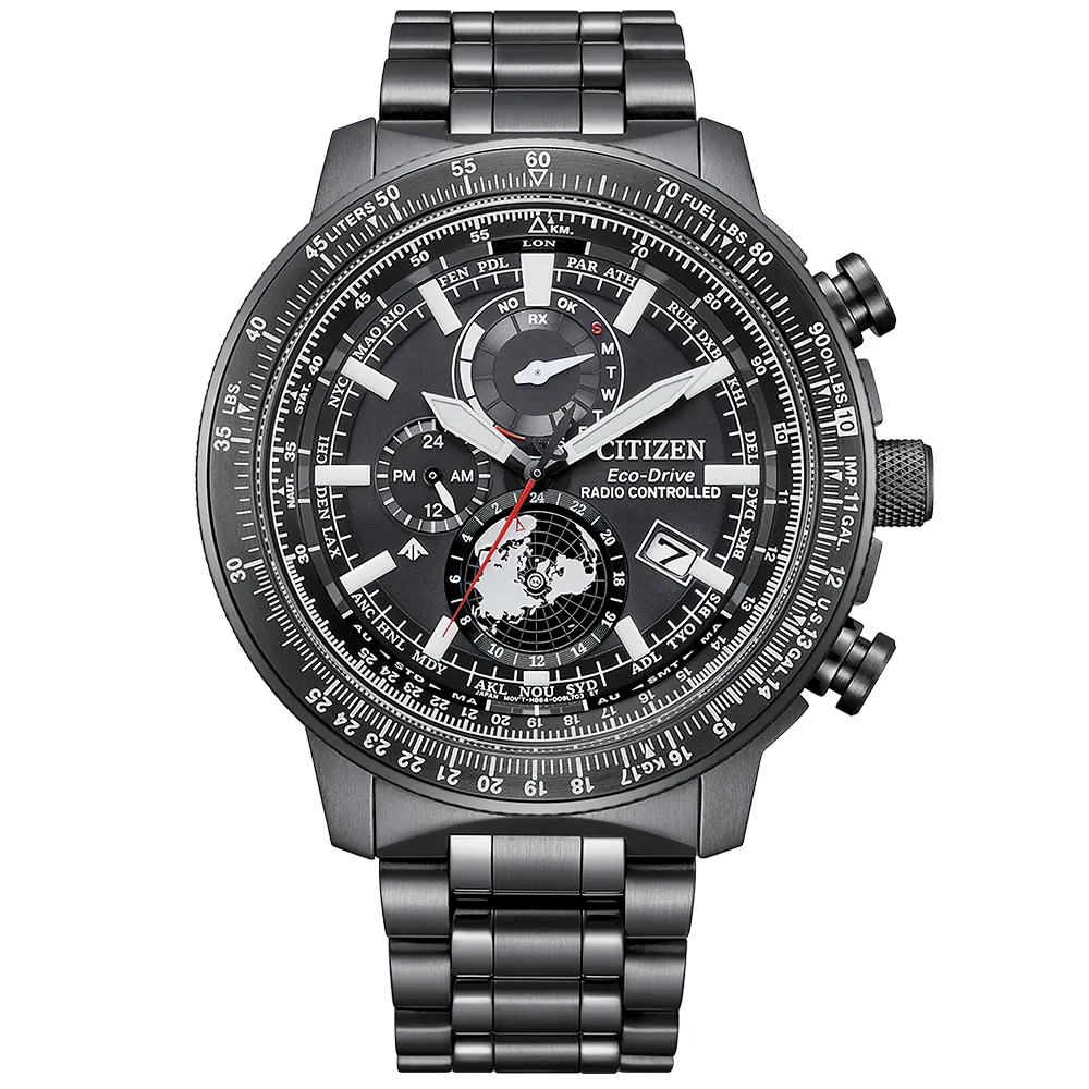 【CITIZEN 星辰】PROMASTER系列 光動能電波對時飛行腕錶/黑46mm(BY3005-56G)