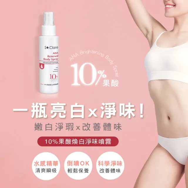 【St.Clare 聖克萊爾】2%水楊酸背痘噴霧100ml+10%果酸煥白美體噴霧100ml