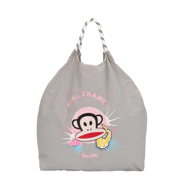 【Paul Frank 大嘴猴】官方直營  品牌刺繡托特包(淺灰色/黑色/中卡其色)