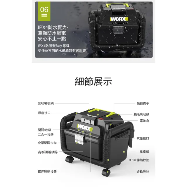 【WORX 威克士】20V 鋰電無刷集塵機乾濕兩用吸塵器 吸塵器 工地 裝修 裝潢 乾濕兩用 無刷吸塵器 WU037.11