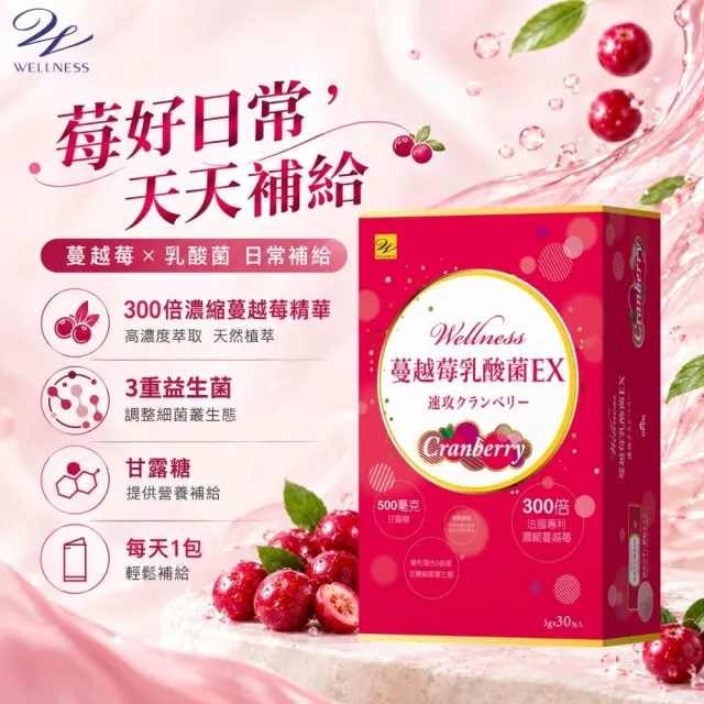 【Wellness】蔓越莓乳酸菌EX-3入組(30包/盒) 300倍蔓越莓 甘露糖 私密呵護 調整細菌叢生態