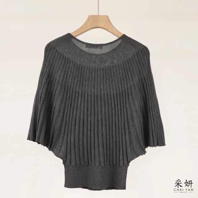 【CHAI YAN 采妍】褶皺連肩針織飛鼠袖上衣(秋冬女裝/中大尺碼/專櫃/商務/質感/優雅)