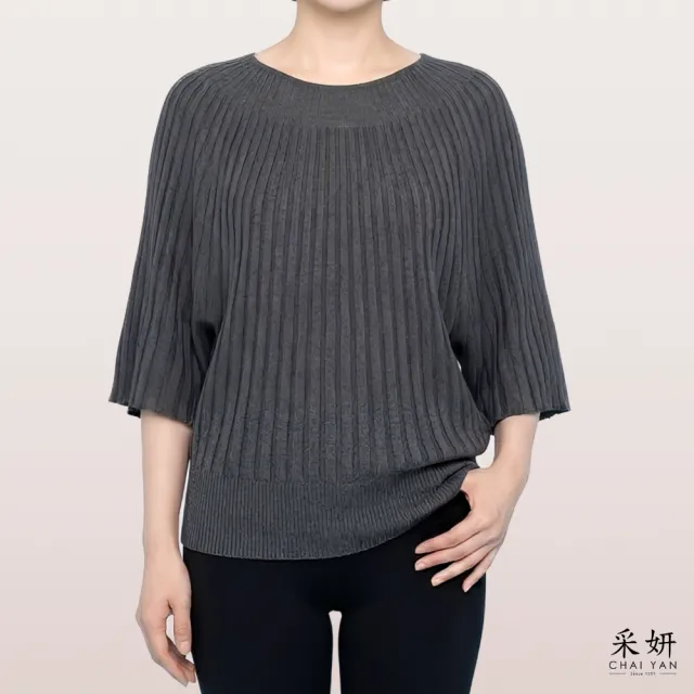 【CHAI YAN 采妍】褶皺連肩針織飛鼠袖上衣(秋冬女裝/中大尺碼/專櫃/商務/質感/優雅)