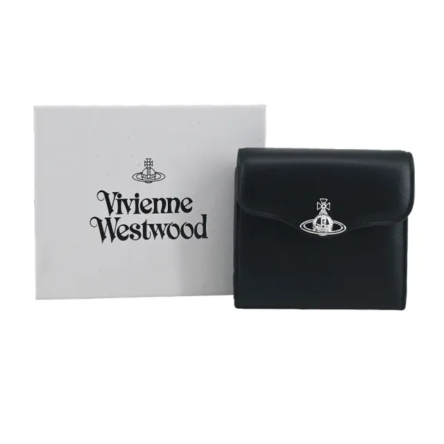 【Vivienne Westwood】Hunter 弧形翻蓋光面皮革三折短夾-黑