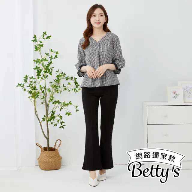 【betty’s 貝蒂思】網路獨賣★大長腿神器鬆緊腰彈性小喇叭褲(黑色)
