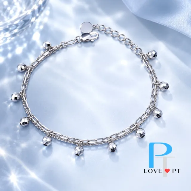 【love pt】PT950鉑金手鍊/白金手鍊 雙層切面珠手鍊 亮面拋光女款百搭手鍊 (鼎元珠寶 鉑金 A172)