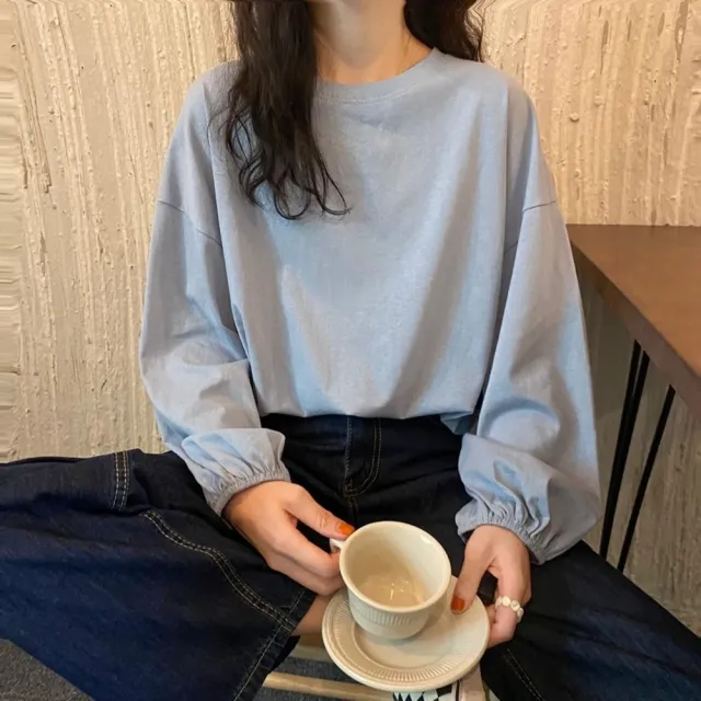 【LANNI 藍尼】★純色休閒燈籠袖T恤(女裝/女上衣/休閒/百搭/日系/通勤)