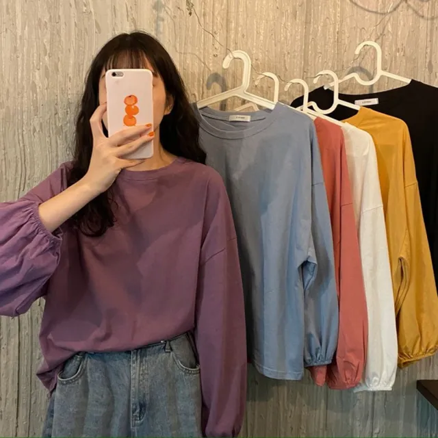 【LANNI 藍尼】★純色休閒燈籠袖T恤(女裝/女上衣/休閒/百搭/日系/通勤)