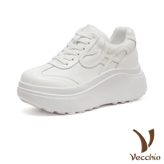 【Vecchio】真皮休閒鞋 厚底休閒鞋/全真皮頭層牛皮復古鬆糕厚底休閒運動鞋(米)