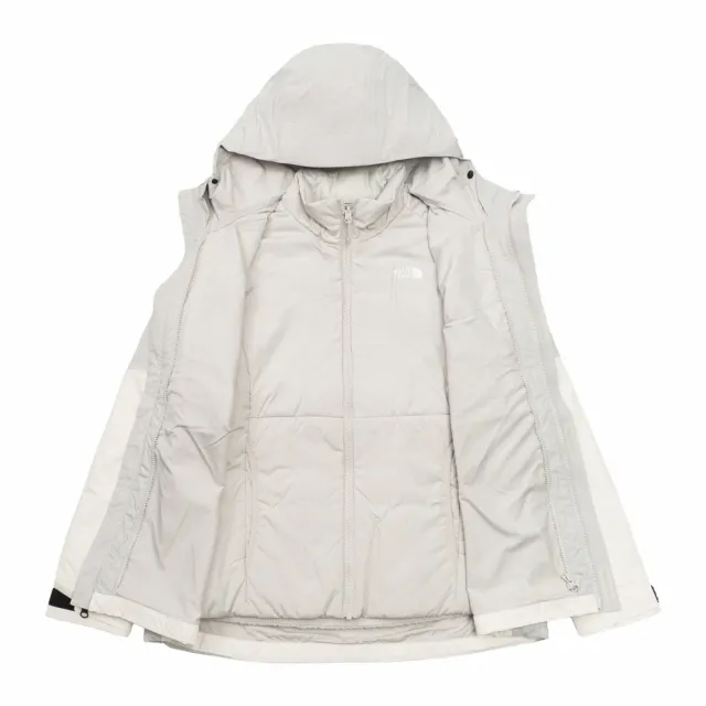 【The North Face】北臉 外套 女 運動連帽外套 三合一 防風 防潑水 鋪棉  淺灰 NF0A8J8WVP2